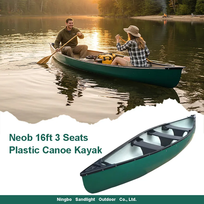 High Quality 16ft 3-Person Plastic Canoe Kayak With 3 Plastic Seat For Fishing & Leisure Water Sports