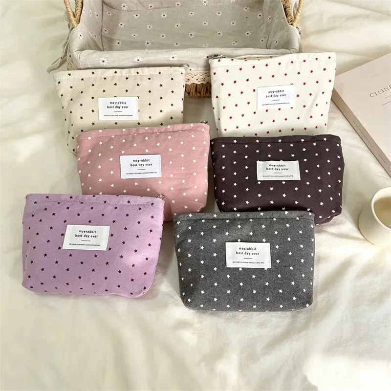 Korean Style Makeup Bag Star Print Zipper Lipstick Storage Cosmetic Bag Women Hand Large Capacity Make Up Pouch Travel