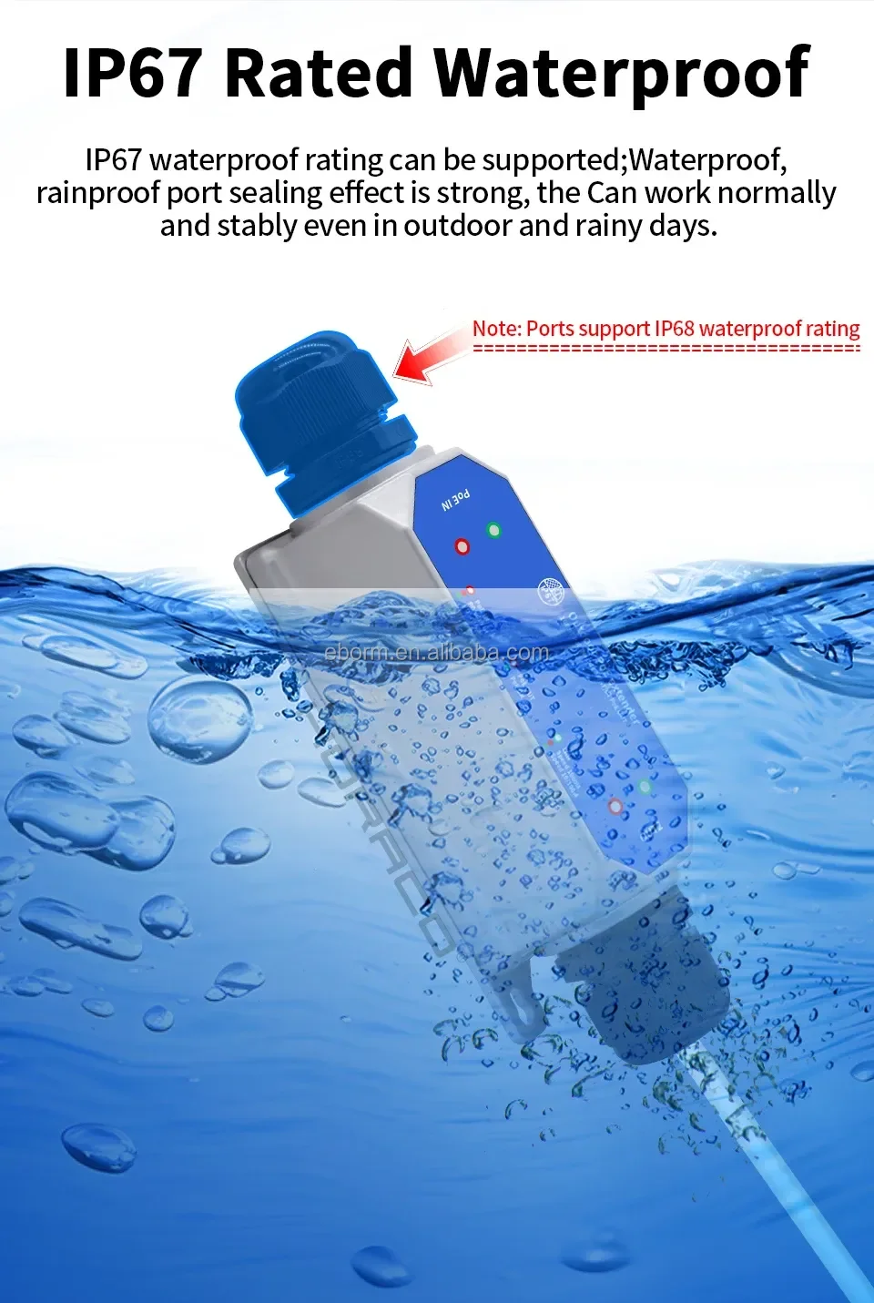 1000 ميجابت في الثانية IP67 خارجي مقاوم للماء 1 في 1 مخرج جيجابت POE مكرر 90 وات POE + موسع