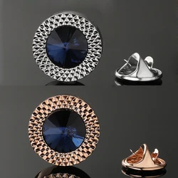 Copper material round batch flower blue crystal brooch fashion brand men's suit coat lapel pin women's hat backpack badge