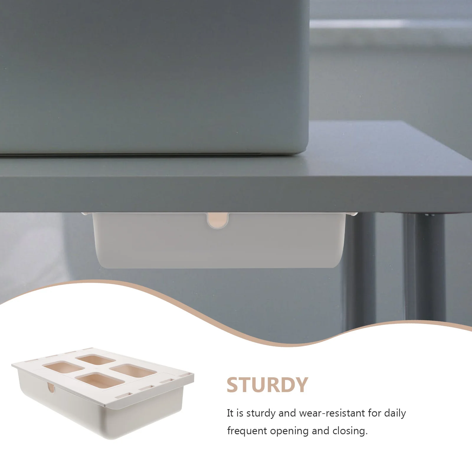 1pc Under Desk Box Plastic Container For Pens Cables Papers Storage Hidden Drawer Type Organizer Under Table Adhesive Box