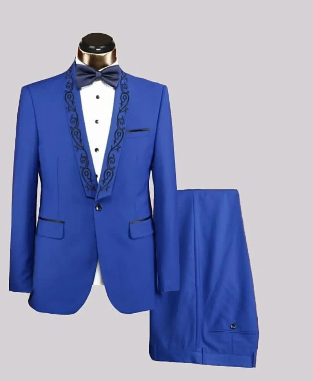 Blue New Arrival Men Suit Cuatom Made 2 Pieces Blazer Pants One Button Jacquard Lapel Wedding Groom Causal Prom Tailored