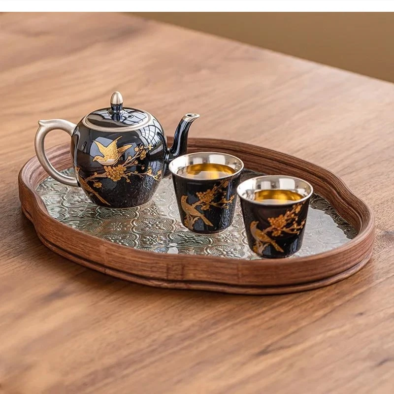 “xi shang mei shao”silvering teapot teacups Light luxury high-end home tea making kung fu set 1 pot 2 cups gift for friends