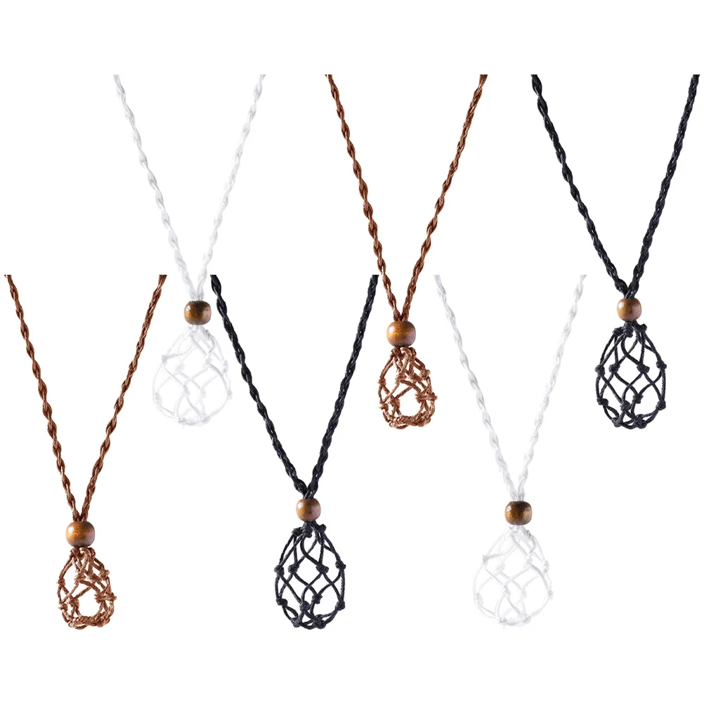 6 Pcs Crystal Holder Empty Stone Necklaces Cord Friendship Hand-woven Rope Replacement Beads Vintage Pendant Crafting Supplies