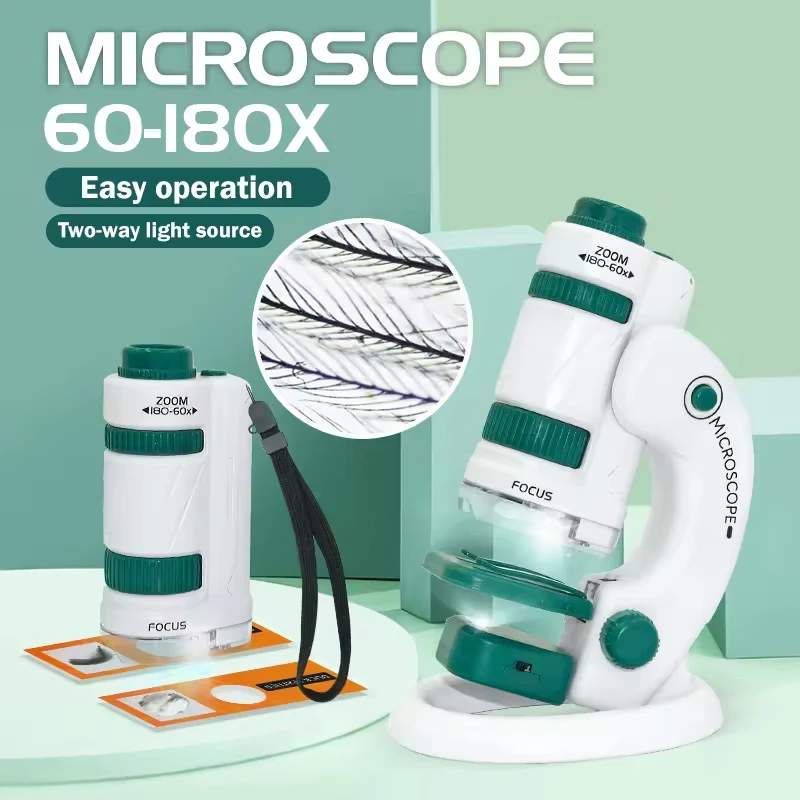 60X-120X Handheld Child Microscope Kit Portable Lab Microscopes Biological Science Educational Toy For Children Learn STEM Gifts