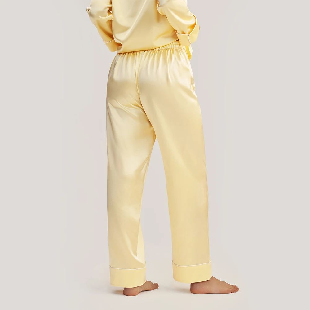 LILYSILK Women Golden Cocoon Silk Satin Pajama Set 2022 New Femme Casual 22 Momme Long Sleeve Home Wear Suits Free Shipping