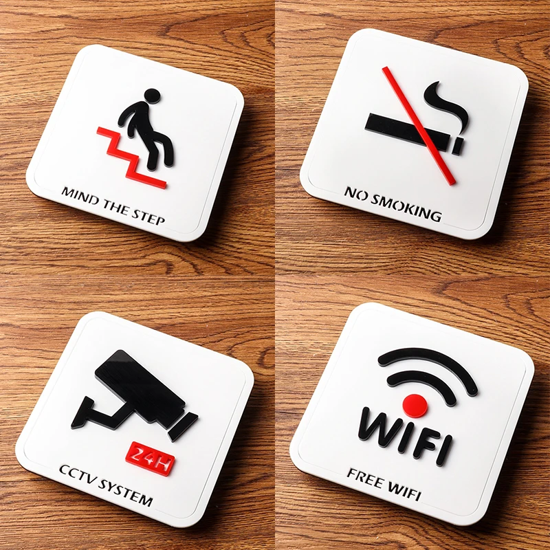 Cartello Segnaletica Acrilico — WiFi, Fumo, CCTV