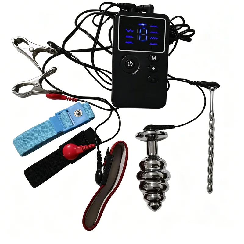 Metal Anal Plug Urethral Sounding Horse Eye Stick Penis Cock Rings 8 Modes Electric Shock Nipples Clips Adult Toys for Men
