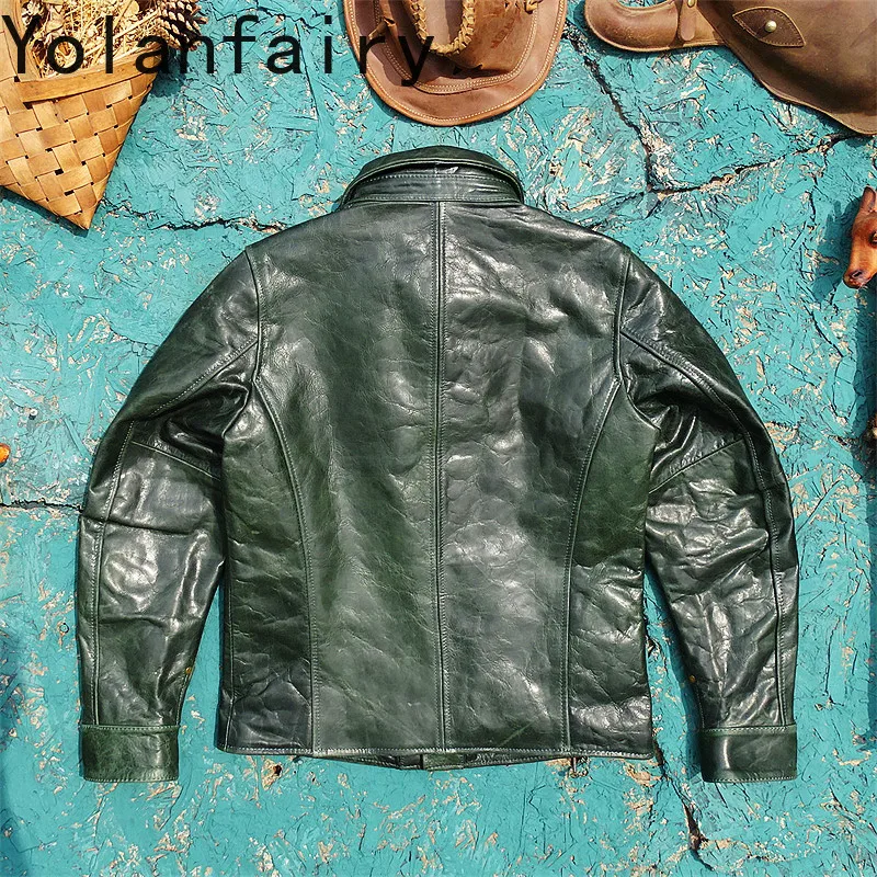 YOLANFAIRY 100% Genuine Leather Jacket Men Fashion Real Horsehide Leather Coat Man Clothes Luxury Vintage Man Jacket Original