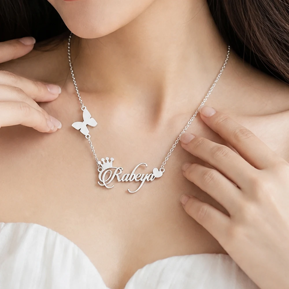 Custom Name Butterfly Necklace For Women Stainless Steel Chocker Necklace Jewelry Gifr For Girlfriend Personalized Birthday Gift view 6