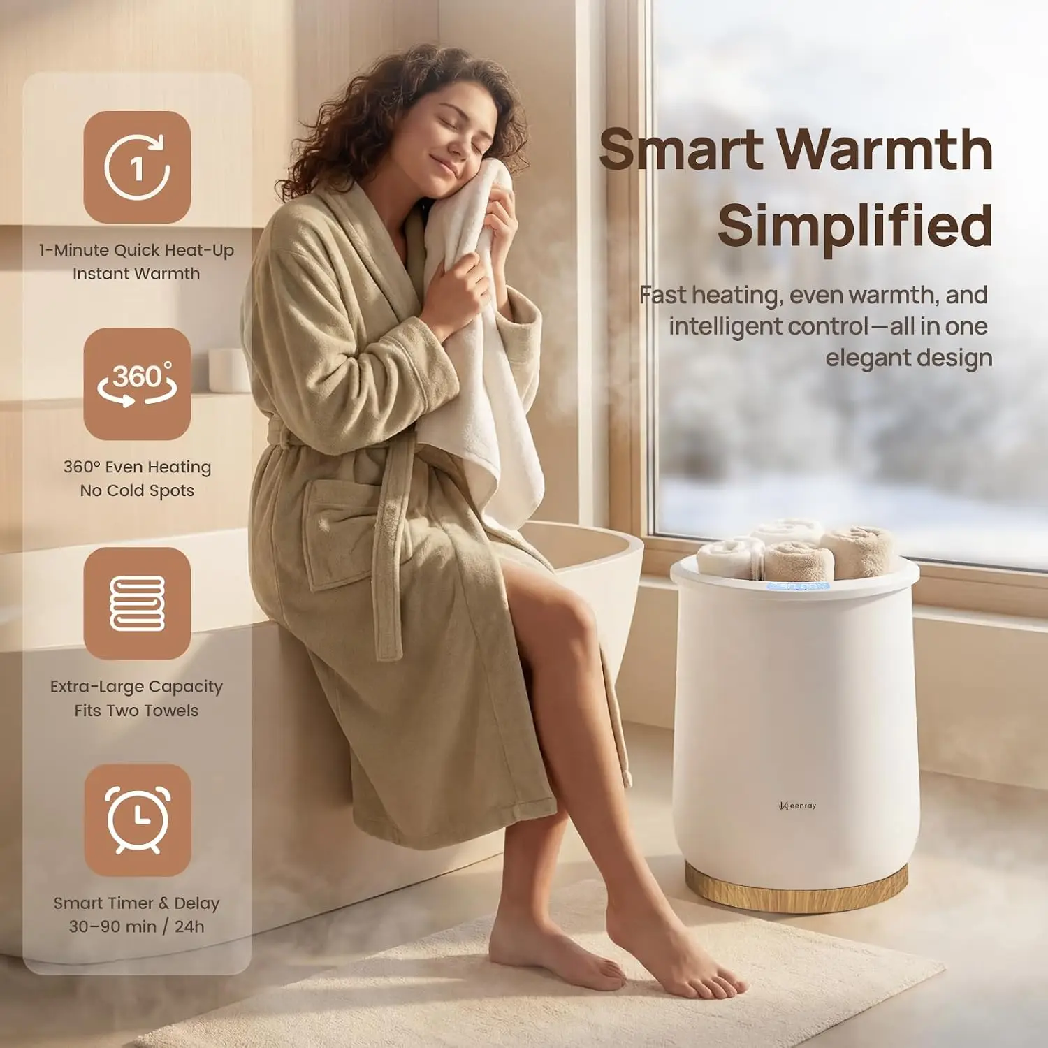 Towel Warmer, Large Towel Warmers for Bathroom with 4 Heat Timer and Up to 24 Hour Delay Timer, Luxury Towel Warmer Bucket