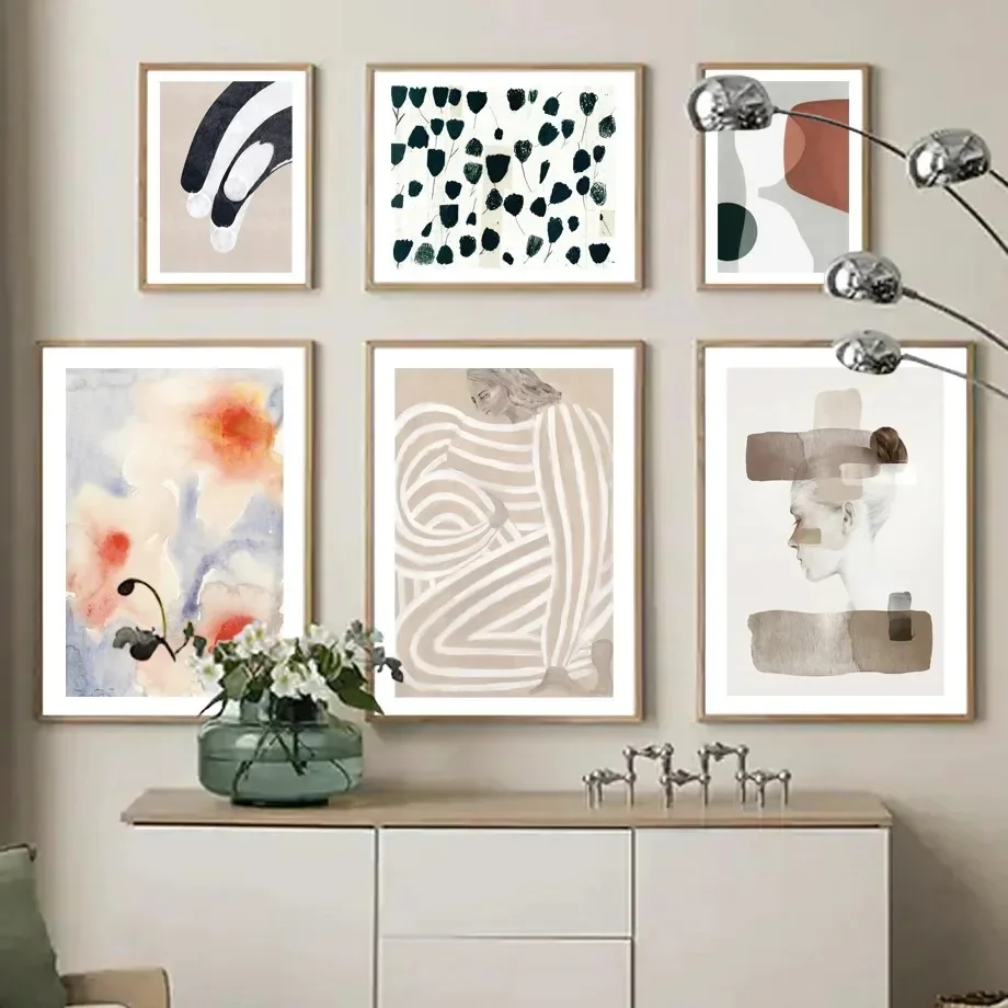 Abstract Striped Flower Canvas Painting Wall Art Prints Pictures Pajamas Girl Geometric Posters  Living Room Decor