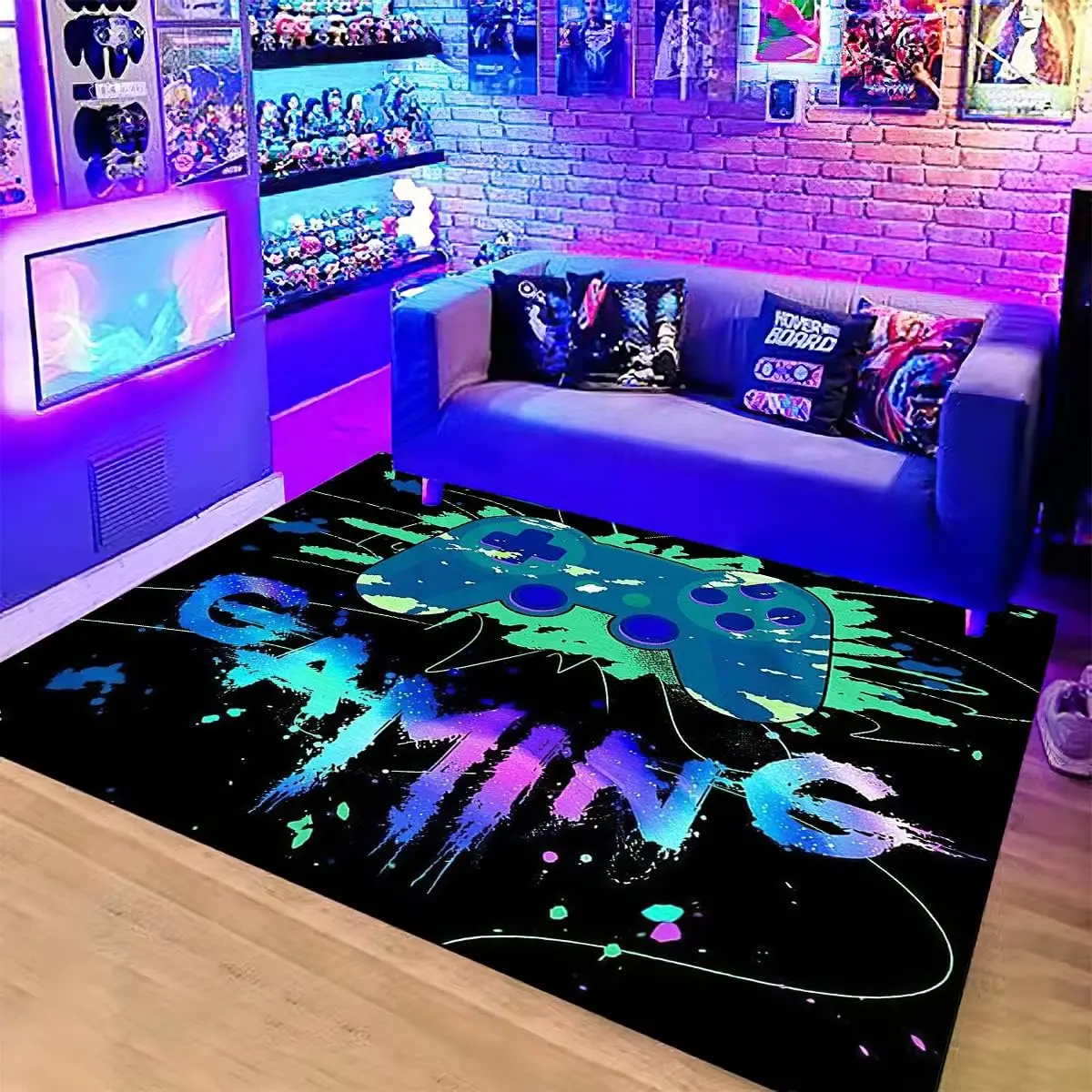 Anime Gamer Rugs for Bedroom Boys Teens Printed Game Gamepad Carpets Living Home Decor TPR Non-Slip Crystal Floor Gamer Decor