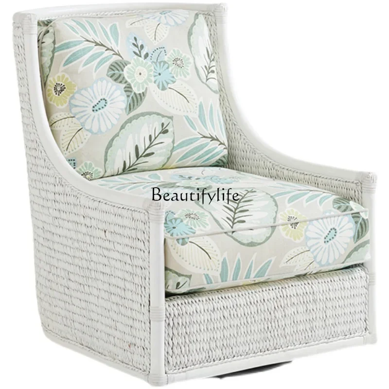 

LD33American Country White Open Paint Single Sofa Rattan Bamboo Luxury Living Room Wingback Chair