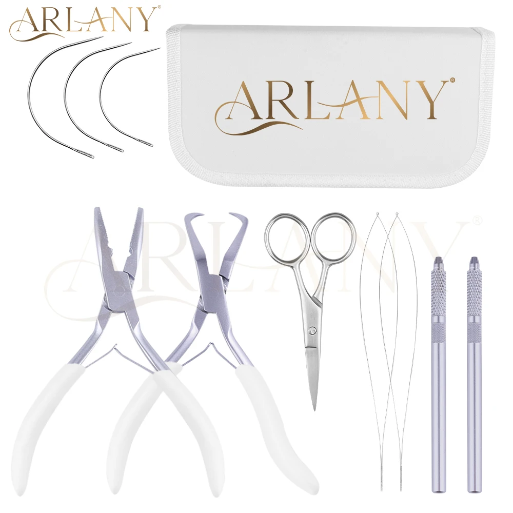 ARLANY Hair Extension Beading Tool Kit Microlink Pliers for Sewing Weft Extensions Micro Ring Loop Needle Pulling Hook Threader