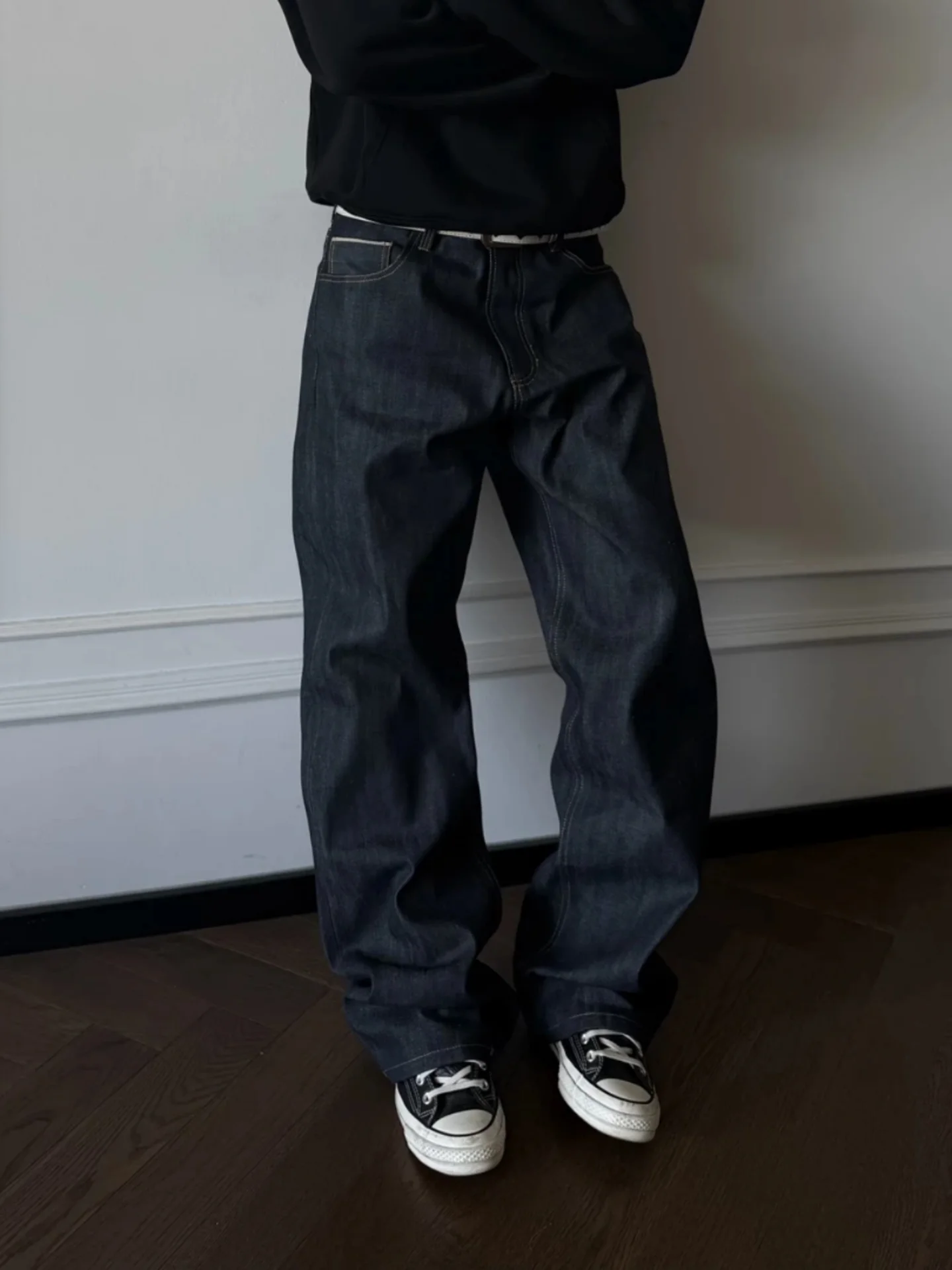 

Мужские комфортные прямые джинсы в винтажном американском стиле, повседневные брюки для активного отдыха, однотонные, с эффектом высокого качества, новинка зимы