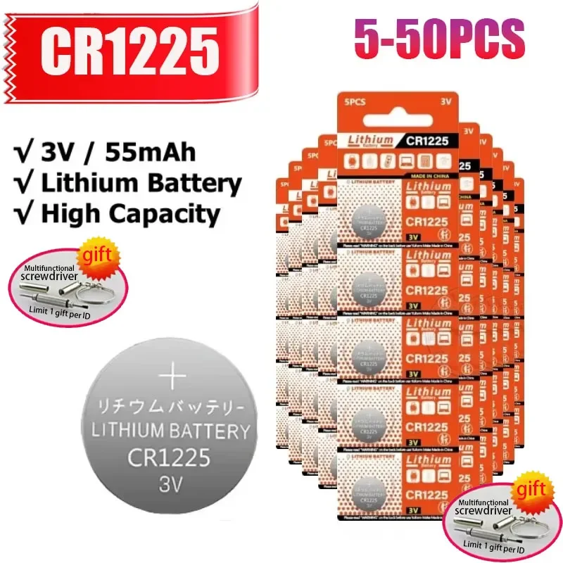 5-50 pieces 3V CR1225 button battery suitable for electronic instruments, remote controls, electronic scales, watches, car keys