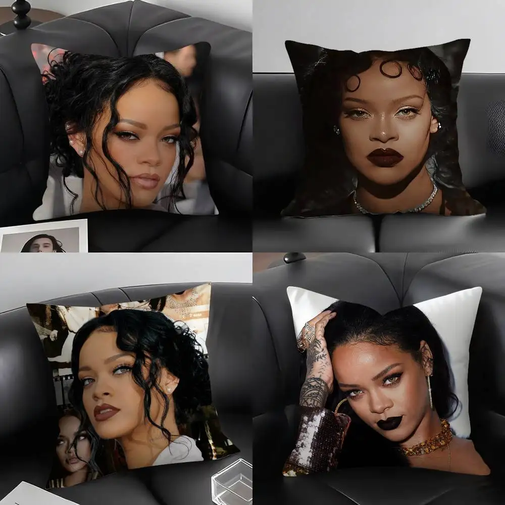Popular Singer R_RihannaS Pillow Case Home Dorm Chair Back Short Plush Double-sided Printing Office Nap Time Cushion Cover