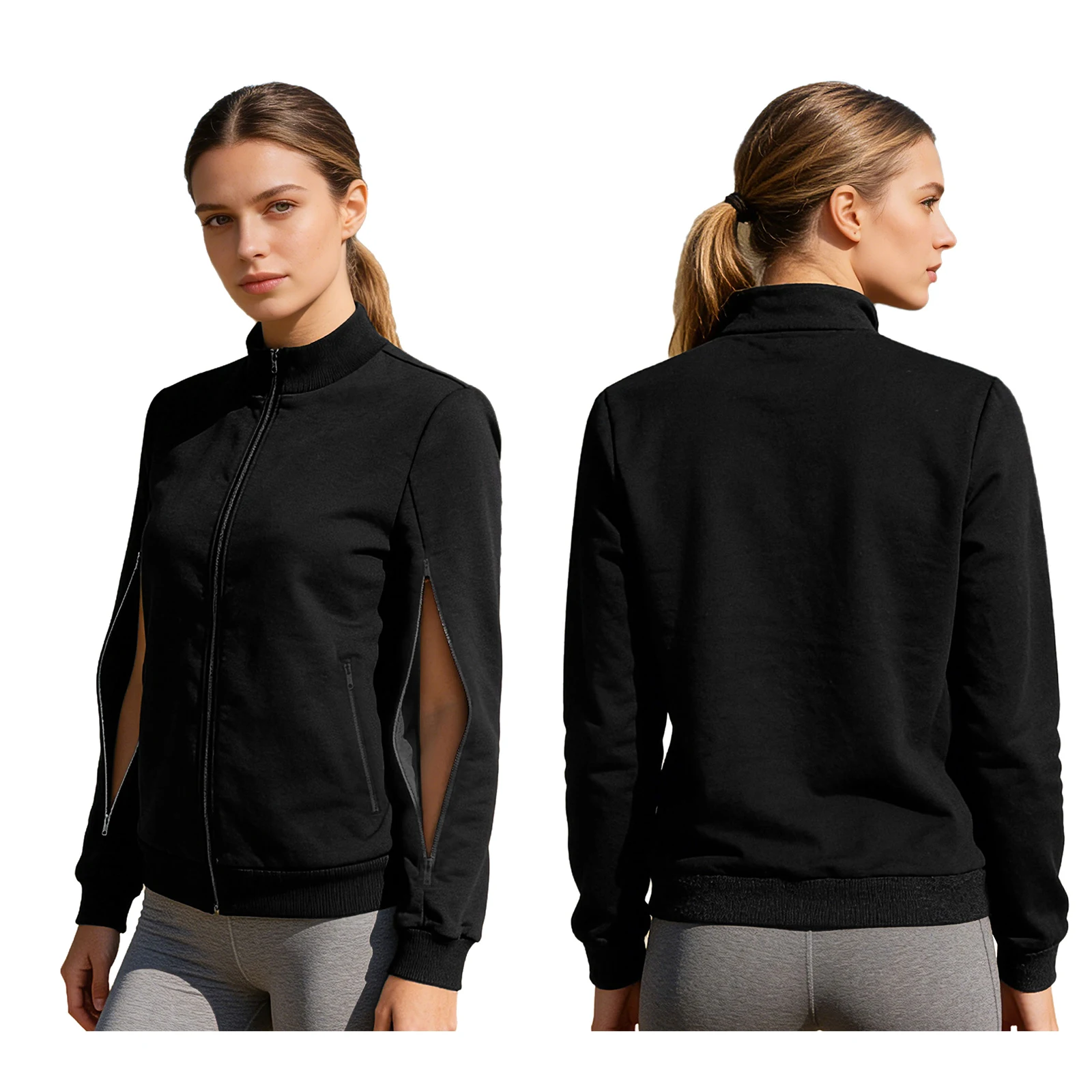 Dames Dialyse Sweatshirt Tops Casual dagelijks gebruik Lange mouwen met verborgen ritszakken Hemodialyse Adaptieve jas Bovenkleding