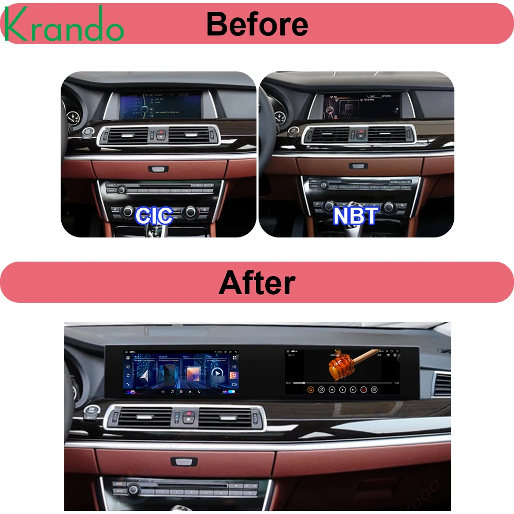 Krando 22 بوصة نظام ملاحة للسيارة بنظام تحديد المواقع لسيارات BMW 5 Series F07 GT 2011 -2018 وحدة رأس الوسائط المتعددة اللاسلكية Carplay شاشة Android Autoradio