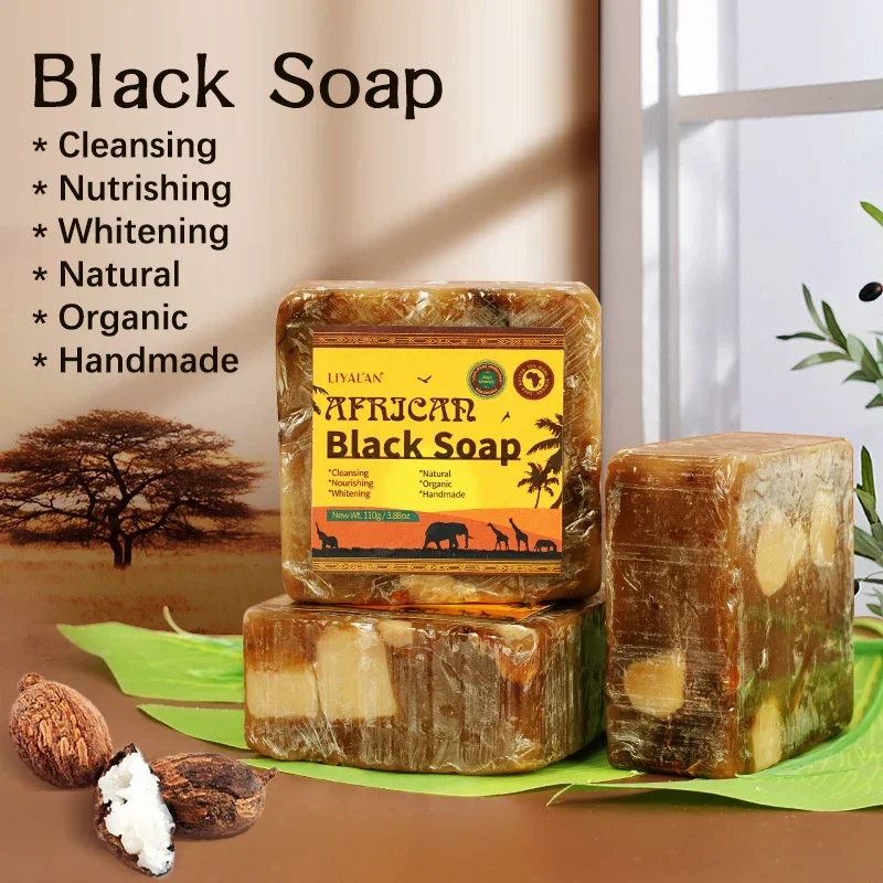 

Natural African Black Soap With Organic Shea Butter Anti Treatment Acne Moisturizing SkinCare Handmade Beauty Body Bath