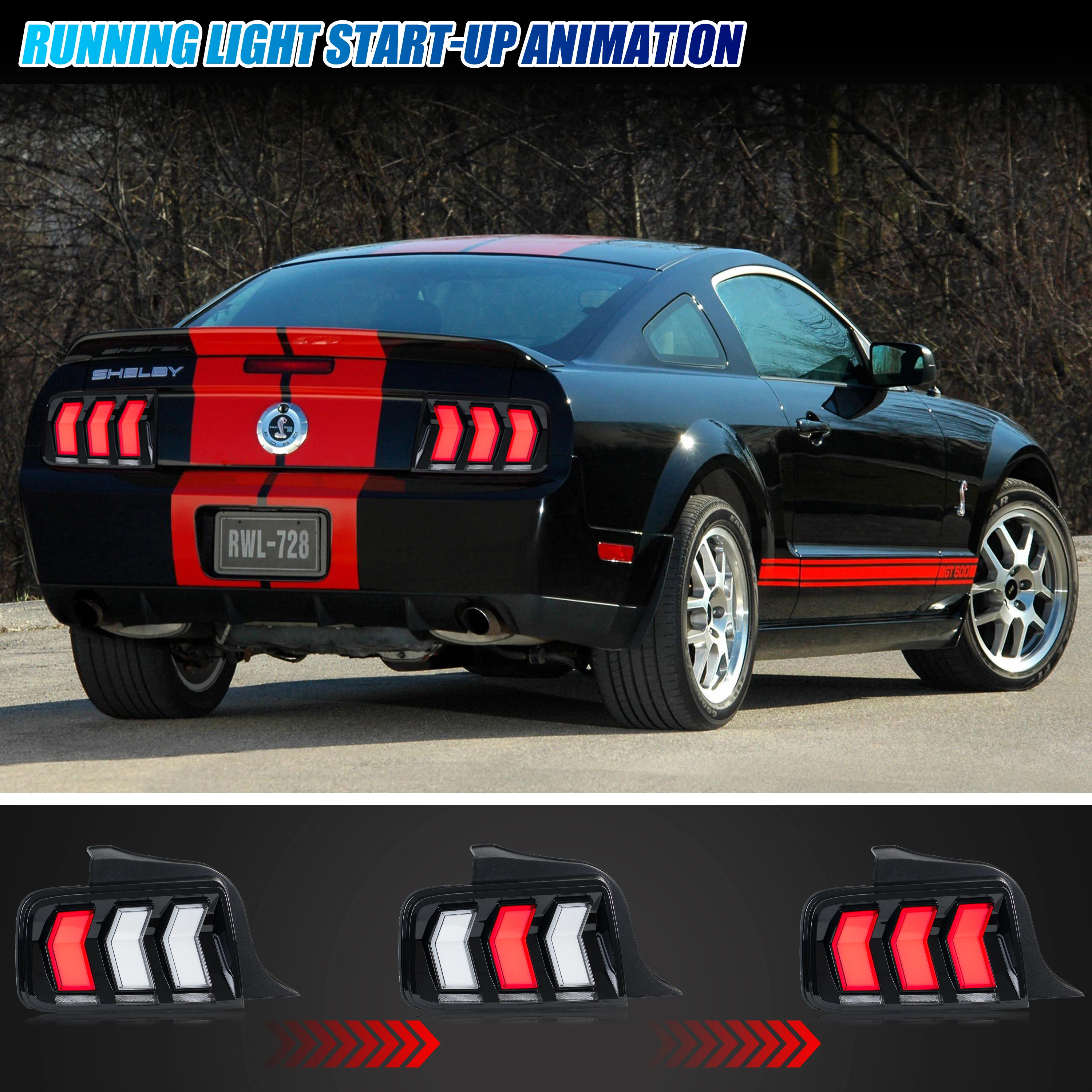 LED S650 Tail Lights for Ford Mustang S-197 2005-2009 Sequential Turn Signal Dynamic Animation Rear Lamps Assembly