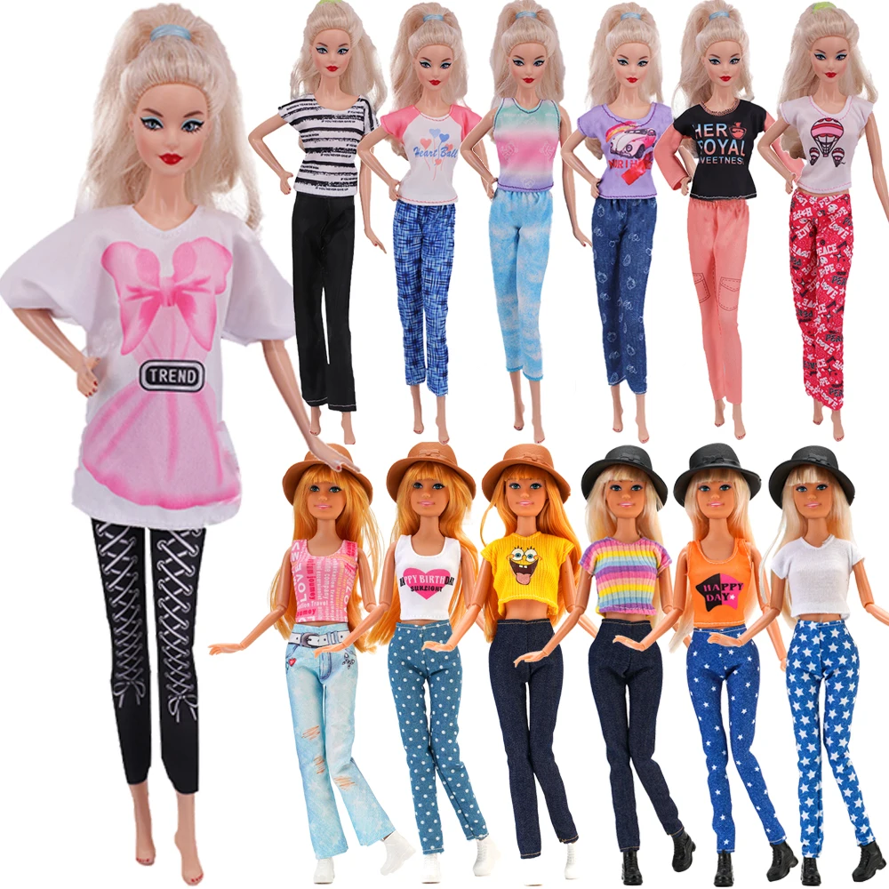 Fashion Clothes Set For Top+pants Jeans For Barbiees Doll Pop Daily Wearing Clothing Accessories Hat Shoes Children's Toys Gifts