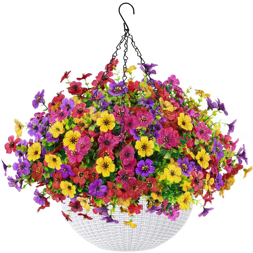 

Искусственная подвесная корзина с цветами для уличных декораций весной и летом, устойчивые к УФ-излучению искусственные цветы для патио и балкона