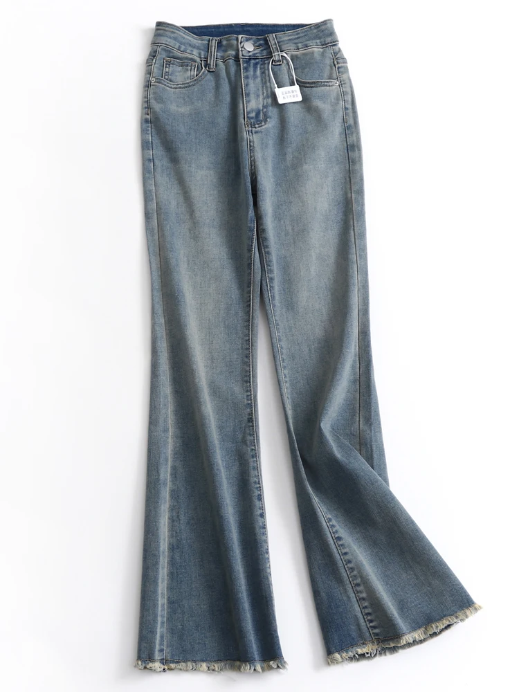

High Waist Bell Bottom Jeans Women's Autumn New Style Slimming C414 Micro Flared Pants Cotton Stretch Denim Zipper Closure