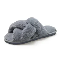 Fashionable Women's Cross Open-Toe Fur Slippers Indoor Home Cotton Slippers Flat Heel Autumn Winter New Arrival Korean Style - Image 5