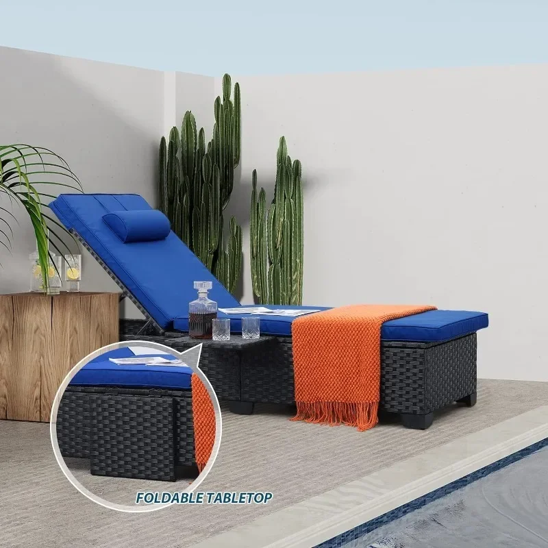 Outdoor Pe Wicker Chaiselongue Stühle 2er Set Patio schwarz Rattan Liegestuhl verstellbare Rückenlehne mit Möbel bezug