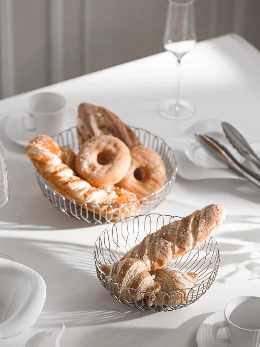 Nordic Stainless Steel Fruit and Vegetable Basket, Bread Baskets for Kitchen, Restaurant, Hotel, Coffee Table, Home Decoration
