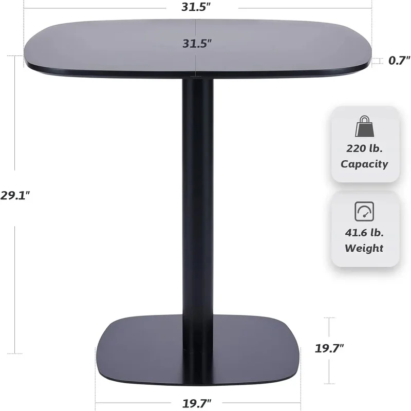Square 32 Inch Tulip Dining Table with MDF Top and Steel Base, Small Pedestal Table for Kitchen, Dining Room, Living Room