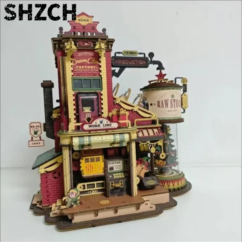 Wooden Music Box Christmas Dream Gift Factory 3D Wooden Puzzles Wooden Model Kits Build Best Gifts for Kids Adults