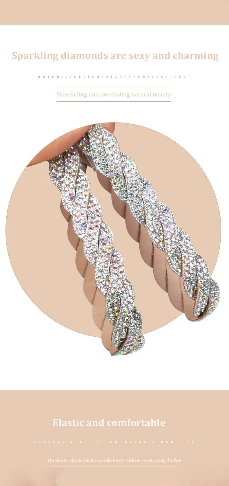 Damen-Schnürsenkel für High Heels, verstellbarer Knöchel-Schuhriemen, Bündel-Schnürsenkel, Bindebänder, elastischer Strass-Schnürsenkel – Detail 4