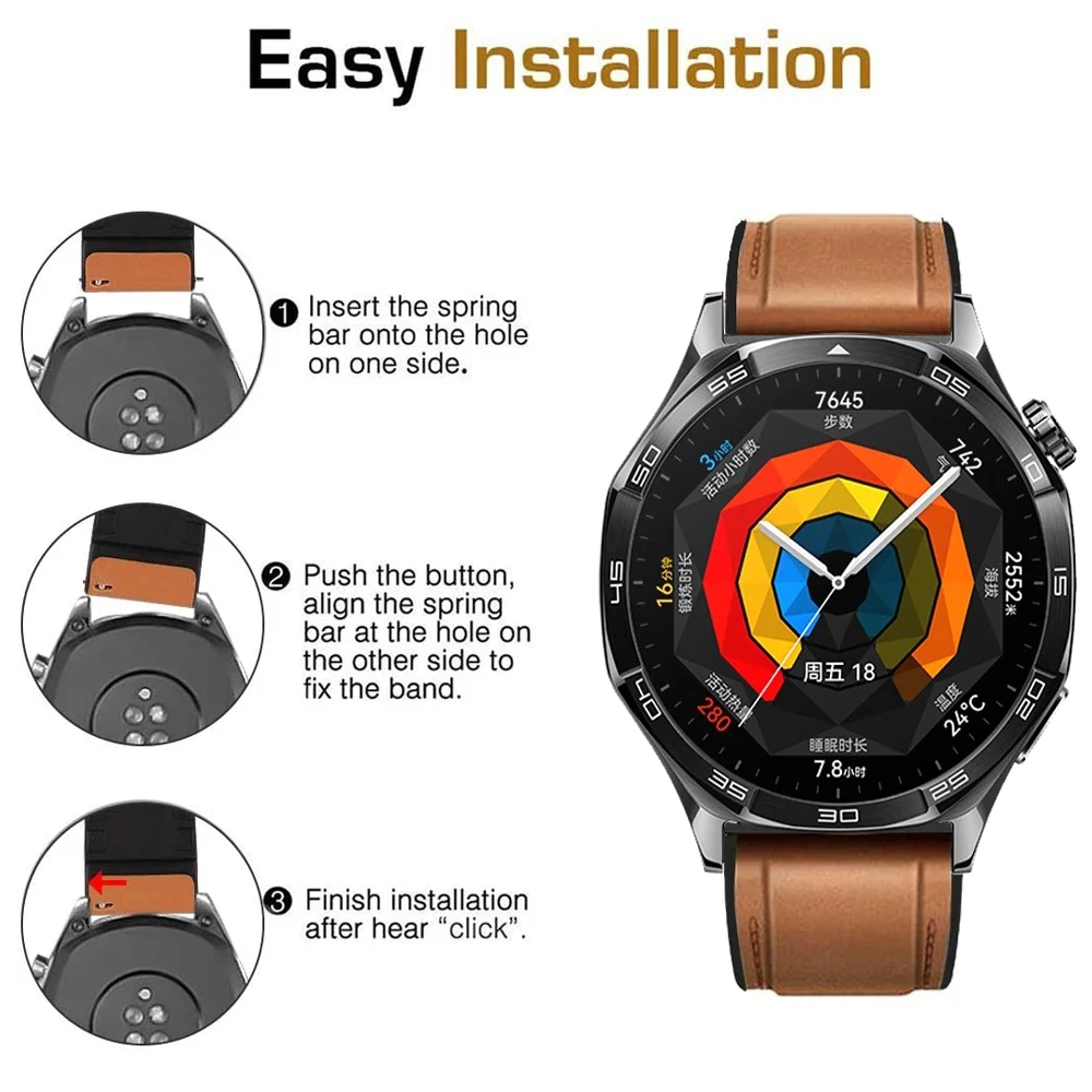 22-mm-Leder-Silikonarmband für Huawei Watch GT6 6Pro GT7 GT5 GT4 46 mm, Ersatzarmband für Samsung Galaxy Watch 3 45 mm, Gear S3. – Detail 3