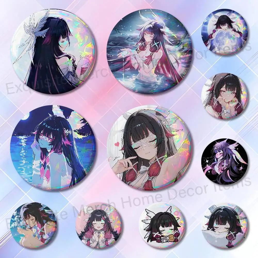G-Genshin Impact Cute Columbina Enamel Pin Tinplate Round Brooch Cosplay Nijigen Otaku Culture Badges 58mm 44mm 32mm 75mm 25mm
