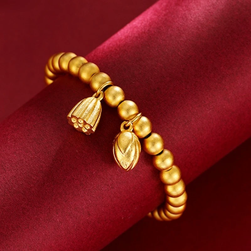 

Fashion 18K Gold Lotus Seed Alloy Bracelet for Women Wedding Engagement Bracelets Bangles Not Fade Fine Jewelry Gifts