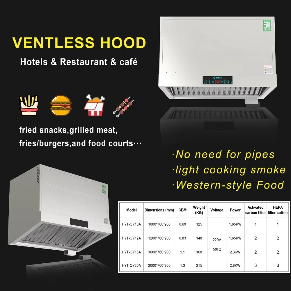 Commercial Kitchen Ventless System Wall-Mounted Stainless Steel 98% Purify Efficiency ISO9001/CE Certified Mall Cafe Fast Food