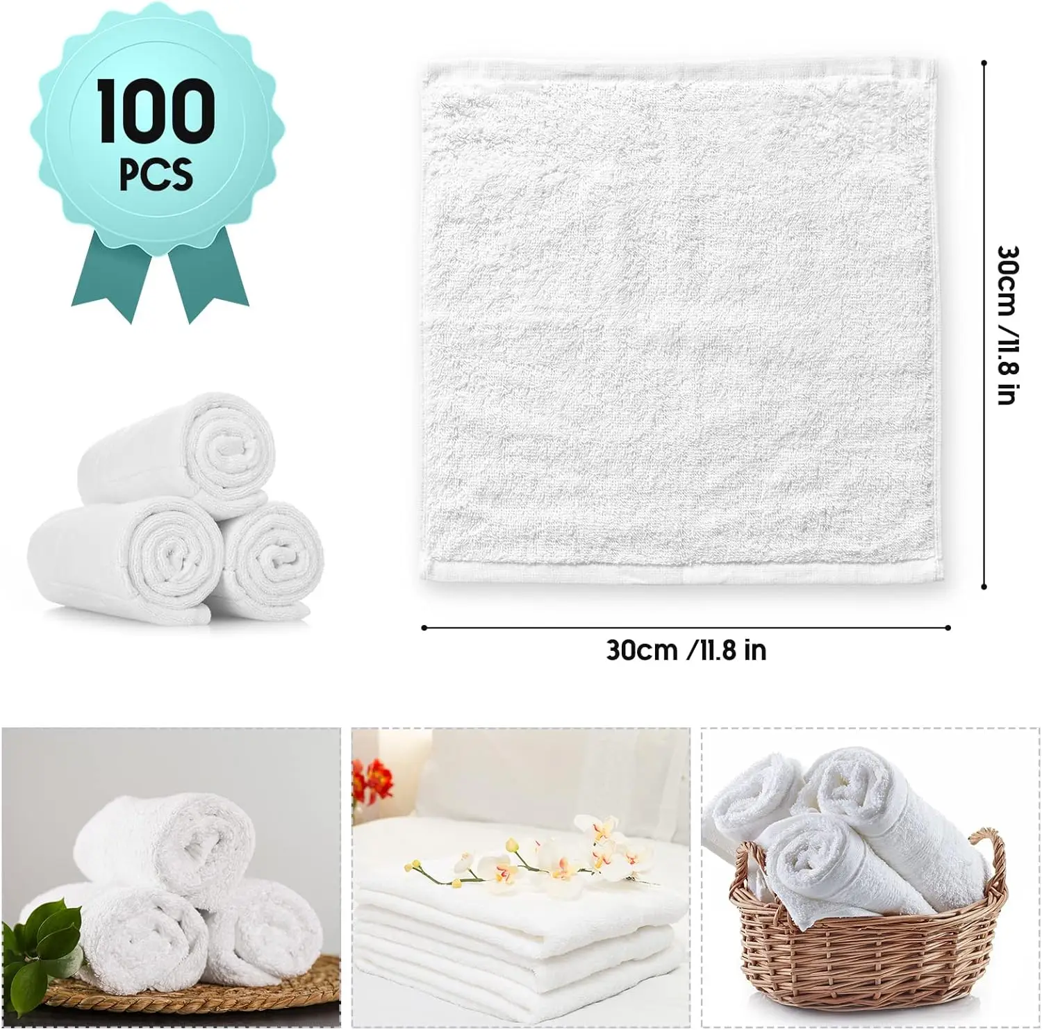 100 Pieces Wash Cloths Bulk Face Cloths Cotton Washcloths Set Hand Towels Absorbent for Bathroom Soft Cleaning Rags for Bath