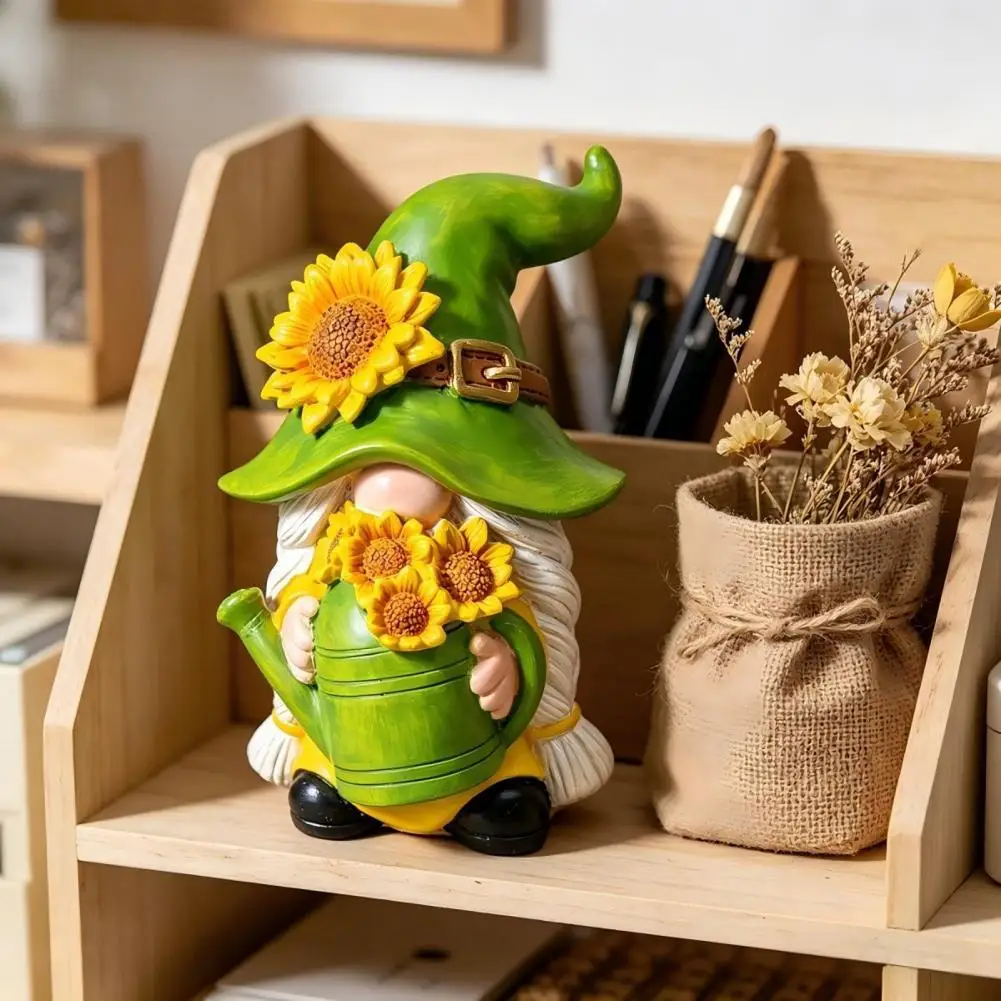 Resin Garden Ornaments Spring Summer Patio Decor Sunflower Gnome Statue Ornaments Resin Faceless Figurines Pastoral for Indoor
