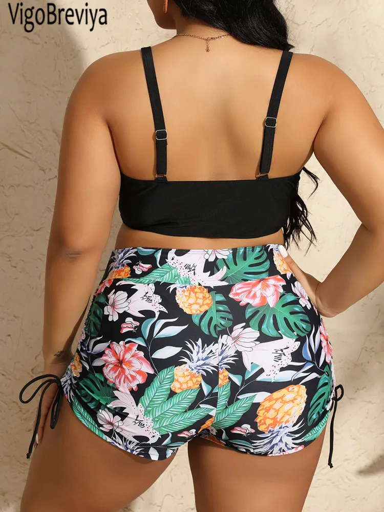 VigoBreviya 2025 Black Strapped 2 Piece Plus Size Bikini Women High Waist Curvy Swimsuit Lady Brazilian Beach Big Bathing Suit