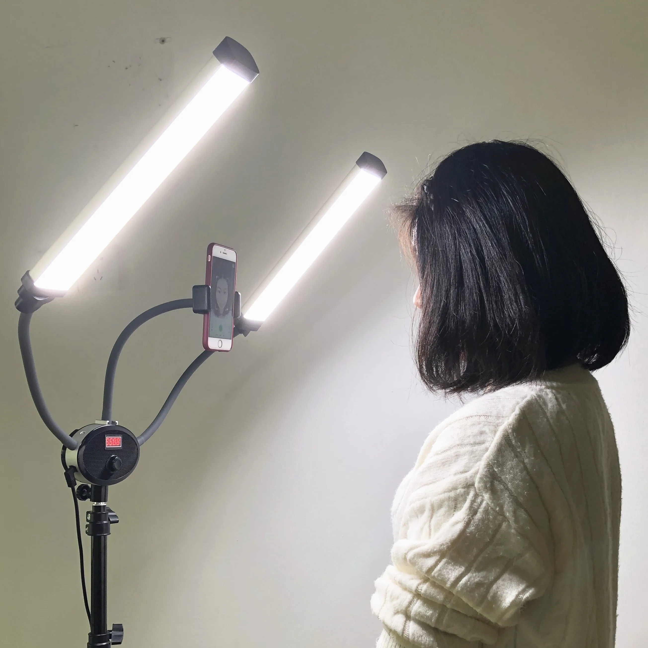 FX-480II 48W 3200K-5500K Double Arms Beauty Fill LED Photographic Lighting for Live Stream/Makeup/Phone Video /Tattoo