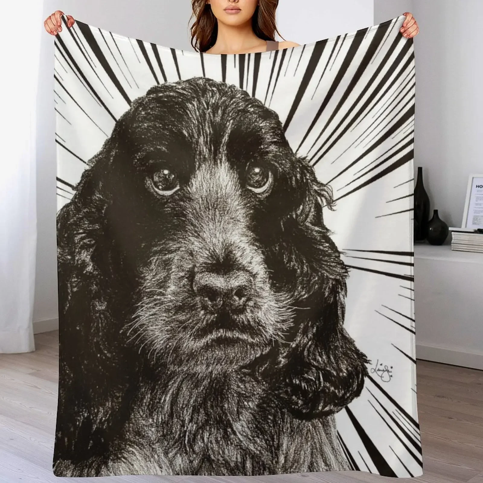 

Cocker Spaniel Art, Blue roan, Black and White drawing Throw Blanket Shaggy Decorative Beds For Baby sofa bed Blankets