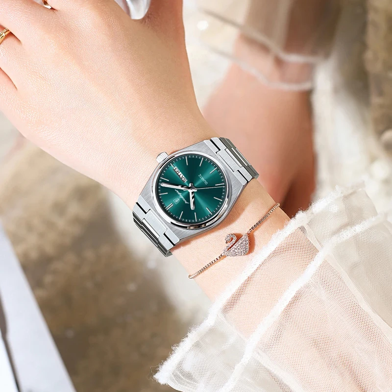 POEDAGAR 여성용 럭셔리 시계, 우아한 쿼츠 시계, 스테인레스 스틸, 방수 발광 날짜, 주간, 여성용 시계