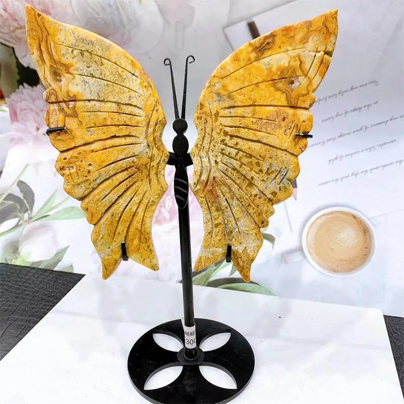 Natural Crazy Agate Butterfly Wings Carving Quartz Healing Crafts Gift Room Decor Home Decoration Birthday Gift 1pair