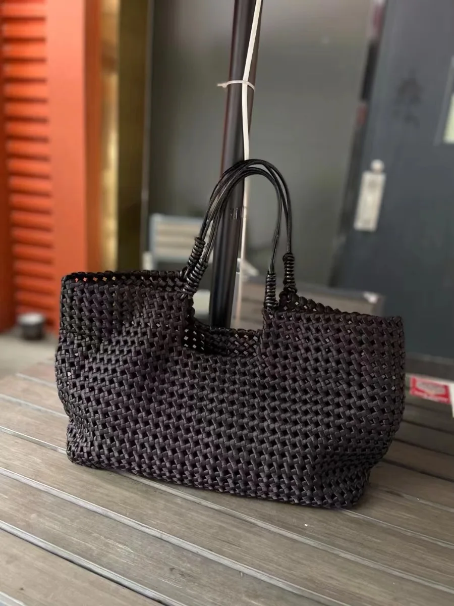 Large Capacity Hollow Tote Bag for Women 2024 Luxury Designer Brand Handwoven Handheld Shoulder Bag With Wallet Beach Bag Black