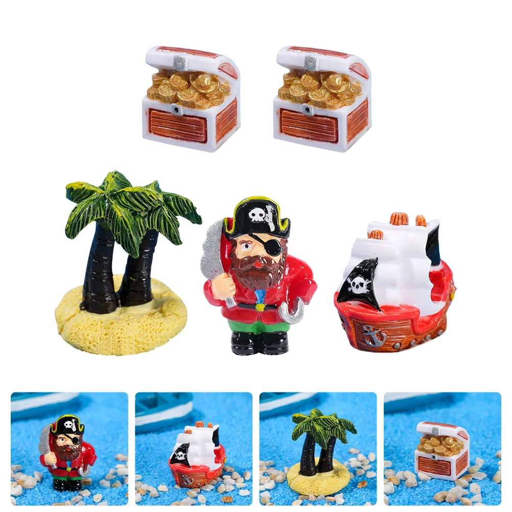 Pirate Ornaments Party Decorations House Pirates Mini Beach Ship Dollhouse Accessories Miniature Kit Sea Resin