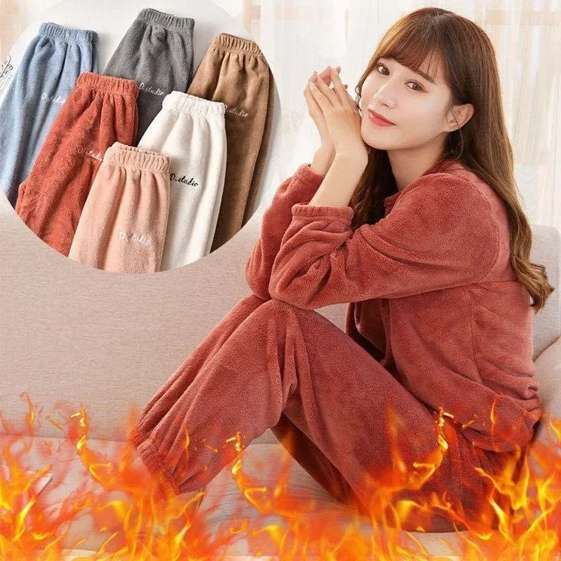 Women\'s Winter Pajamas Leisure Home Pants Thickened Warm Women\'s Pants Facecloth Pants Pajama Pants Coral Fleece Leisure