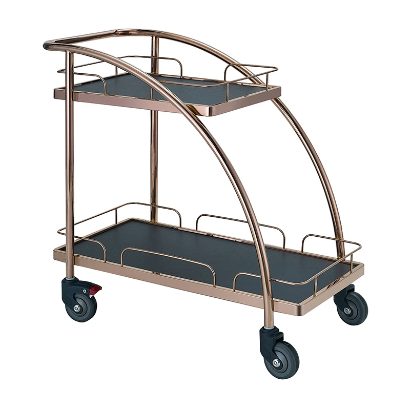 Modern Hotel Restaurant Dining Home Bar Food Delivery Service Trolley Rose Gold Stainless Steel 4-Wheel